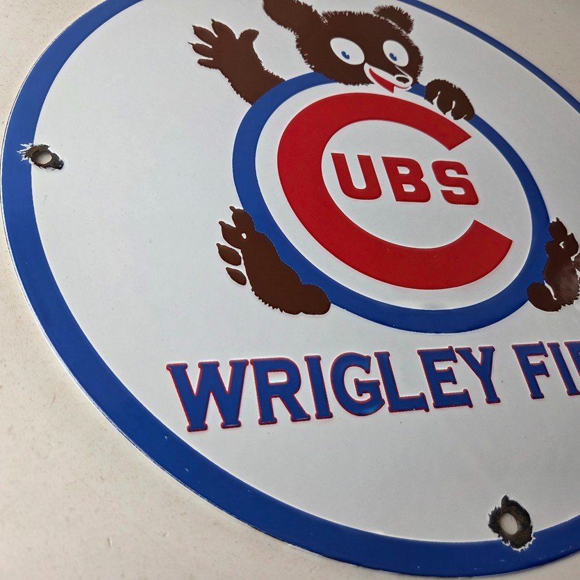 Vintage Cubs Wrigley Field Sign - MLB Baseball Stadium Porcelain Gas Sign - Image 6