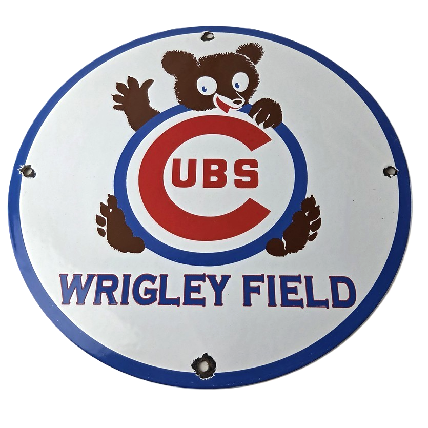 Vintage Cubs Wrigley Field Sign - MLB Baseball Stadium Porcelain Gas Sign