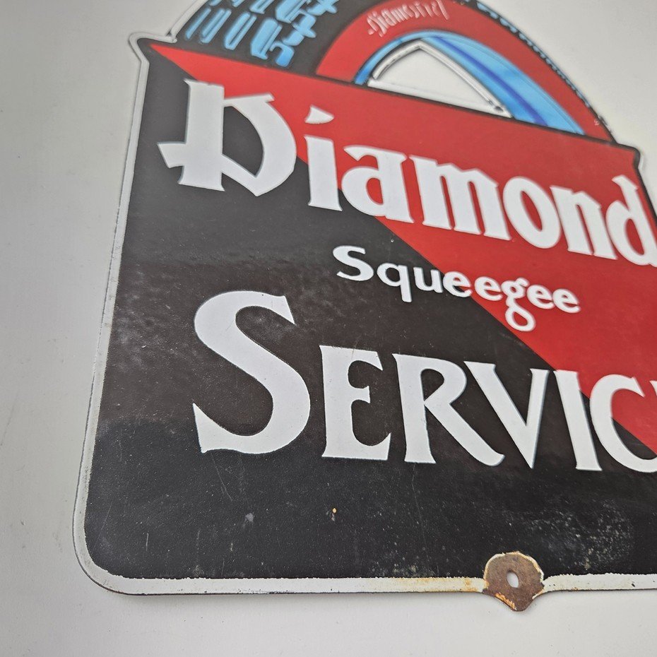 Vintage Diamond Tires Sign - Automobile Porcelain Gas Pump Station Sign - Image 11