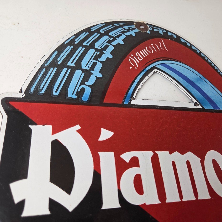 Vintage Diamond Tires Sign - Automobile Porcelain Gas Pump Station Sign - Image 5