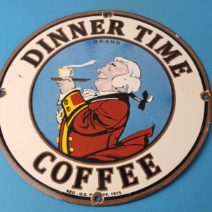 Vintage Dinner Time Coffee Sign - Porcelain Beverage Gas Service Pump Sign
