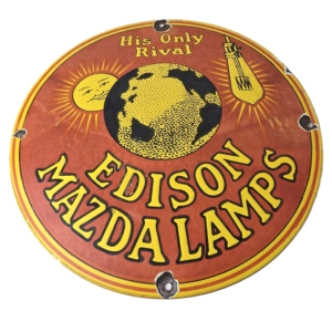 Vintage Edison Mazda Lamps Sign - Light Bulb Lamps Porcelain Gas Pump Sign