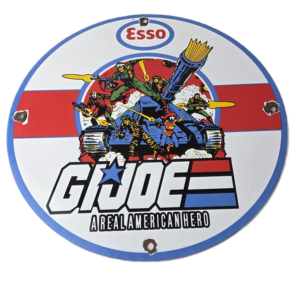 Vintage Esso Gasoline Sign - GI Joe Gas Service Station American Porcelain Sign