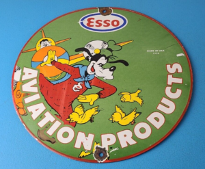 Vintage Esso Gasoline Sign Goofy Aviation Service Station Porcelain Gas Sign 305884981898