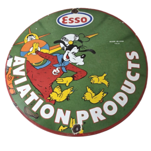 Vintage Esso Gasoline Sign - Goofy Aviation Service Station Porcelain Gas Sign