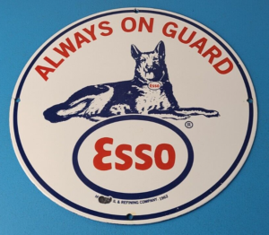 Vintage Esso Gasoline Sign Guard Dog Shepard Gas Service Porcelain Sign 305892463098