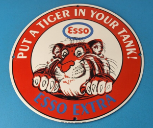 Vintage Esso Gasoline Sign Tiger Gas Service Station Auto Tank Porcelain Sign 305890764848