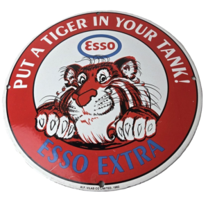Vintage Esso Gasoline Sign - Tiger Gas Service Station Auto Tank Porcelain Sign