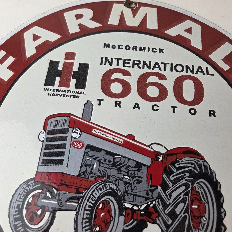 Vintage Farmall International Harvester Sign - Porcelain Farm Barn Gas Pump Sign - Image 3