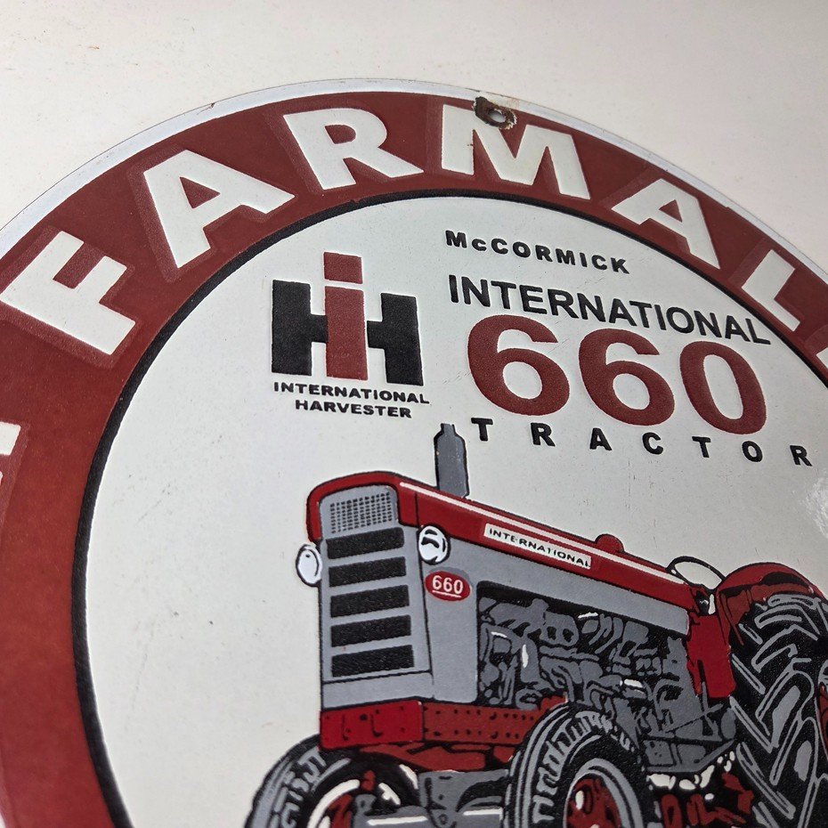 Vintage Farmall International Harvester Sign - Porcelain Farm Barn Gas Pump Sign - Image 5