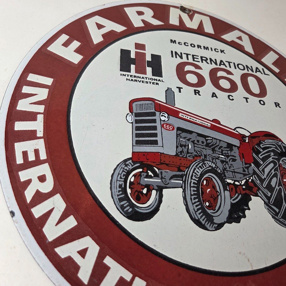 Vintage Farmall International Harvester Sign - Porcelain Farm Barn Gas Pump Sign - Image 6