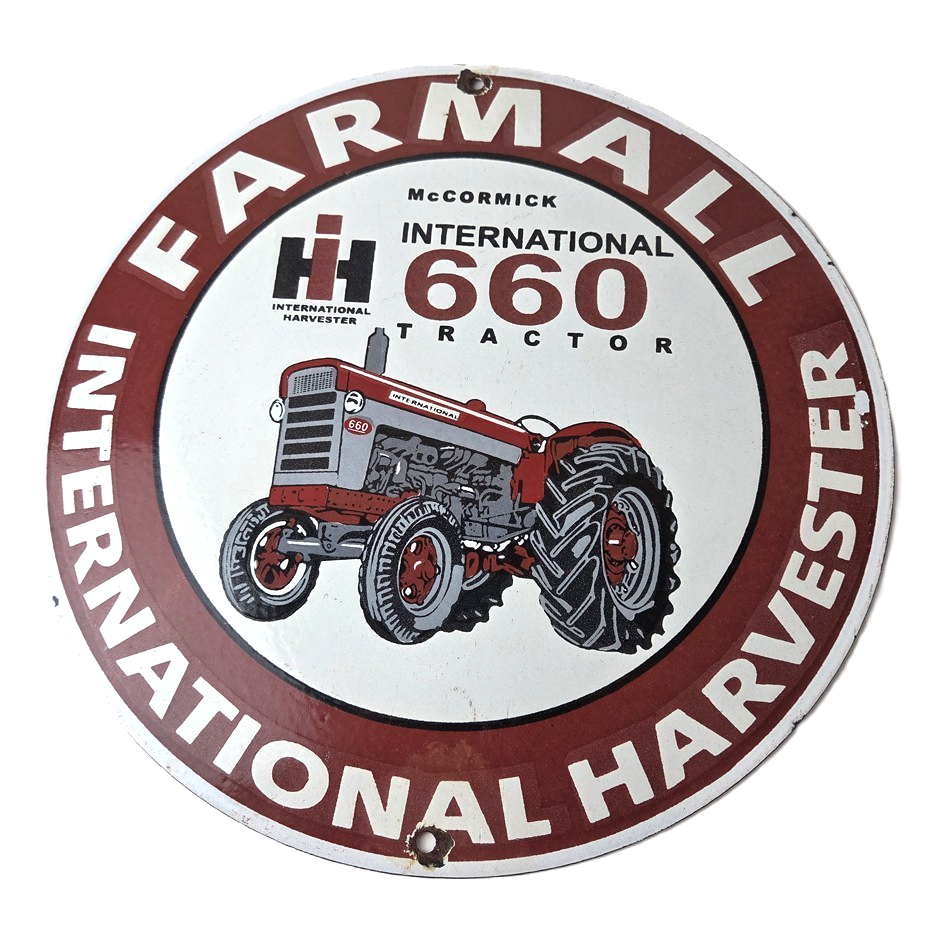 Vintage Farmall International Harvester Sign - Porcelain Farm Barn Gas Pump Sign