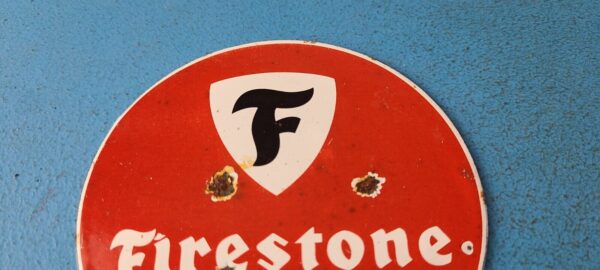 Vintage Firestone Sign Topper Gas Auto Tires Porcelain License Plate Topper 305717939218 12