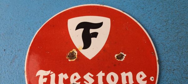 Vintage Firestone Sign Topper Gas Auto Tires Porcelain License Plate Topper 305717939218 2