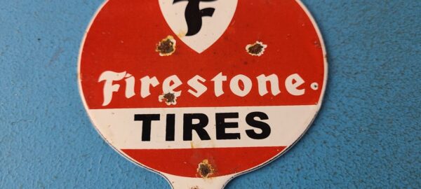 Vintage Firestone Sign Topper Gas Auto Tires Porcelain License Plate Topper 305717939218 3