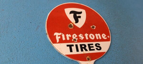 Vintage Firestone Sign Topper Gas Auto Tires Porcelain License Plate Topper 305717939218 5