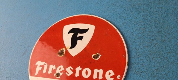 Vintage Firestone Sign Topper Gas Auto Tires Porcelain License Plate Topper 305717939218 7