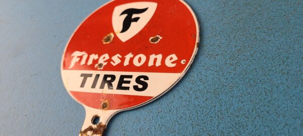 Vintage Firestone Sign Topper Gas Auto Tires Porcelain License Plate Topper 305717939218 8