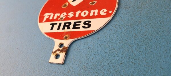 Vintage Firestone Sign Topper Gas Auto Tires Porcelain License Plate Topper 305717939218 9