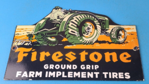 Vintage Firestone Tires Sign Farm Implement Tires Auto Gas Pump Porcelain Sign 305887890558