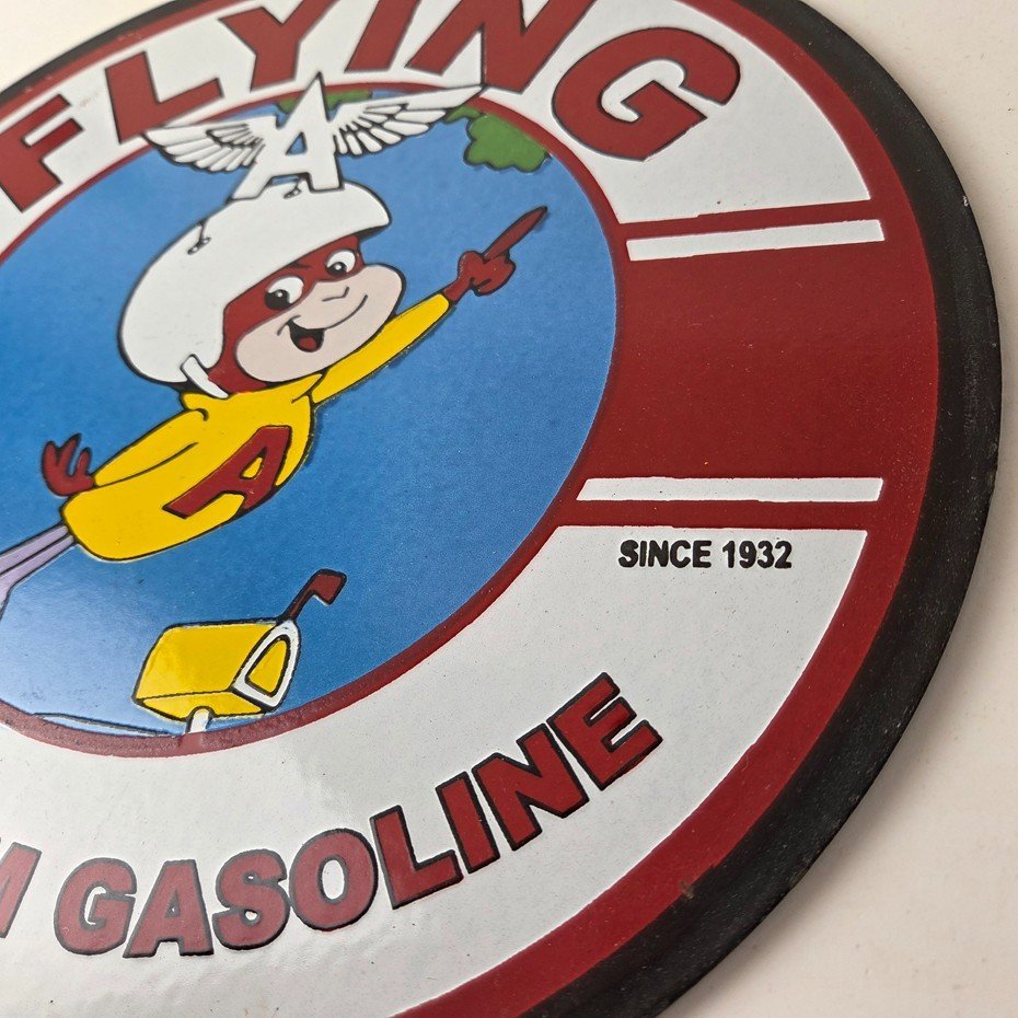 Vintage Flying A Gasoline Sign - Porcelain Aviation Service Hang Glider Sign - Image 12