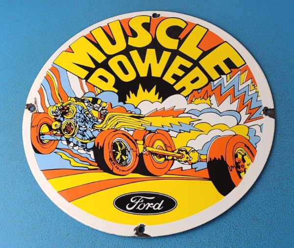 Vintage Ford Muscle Power Sign Automobile Service Station Gas Pump Sign 305751840258