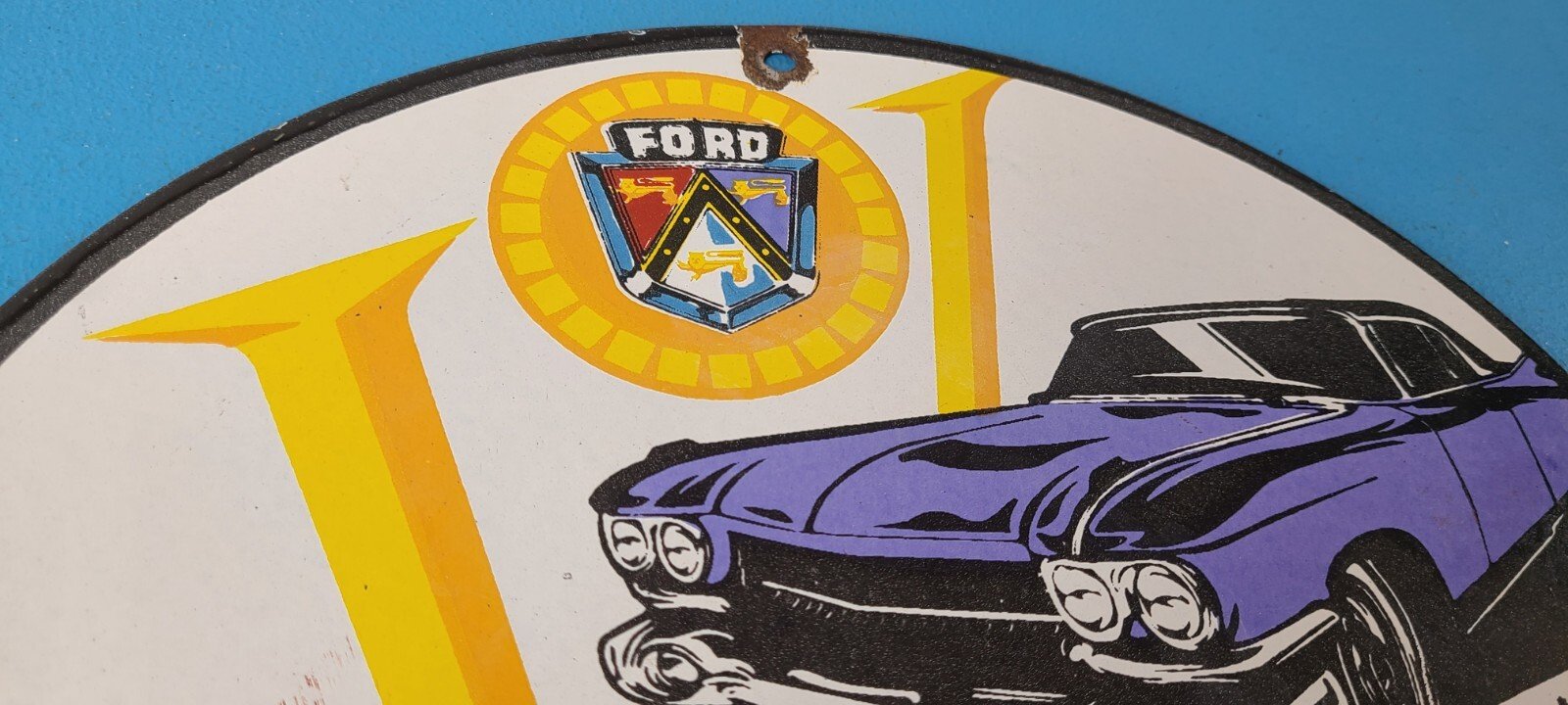 Vintage Ford Sign - Porcelain V8 Automobile Parts Service Gas Pump Sign - Image 5