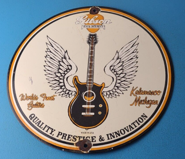 Vintage Gibson Guitars Acoustic Electric Bass Store Porcelain Gas Station Sign 305755549468