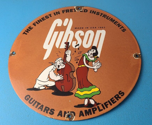 Vintage Gibson Guitars Popeye Porcelain Gas Station Sign 305769076718