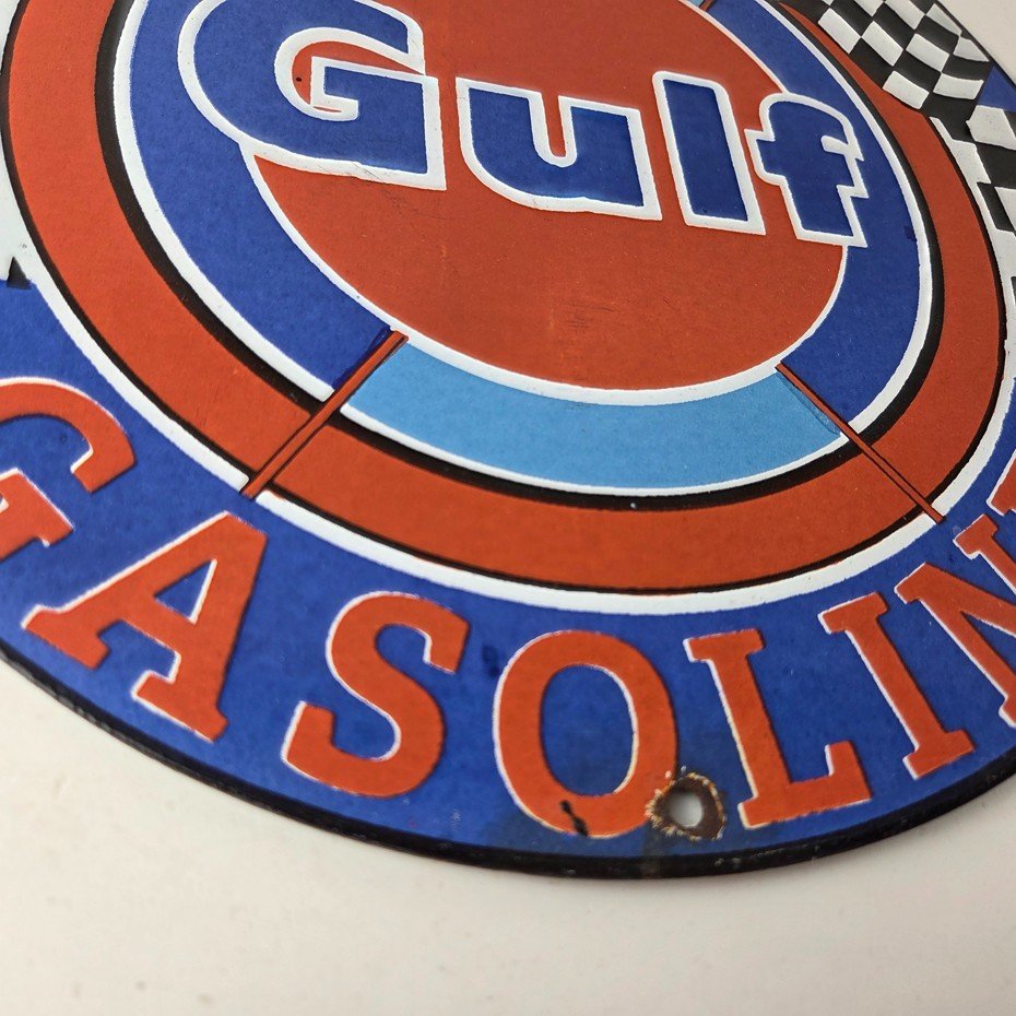 Vintage Gulf Gasoline Sign - Racing Service Station Gas Pump Service Sign - Image 11