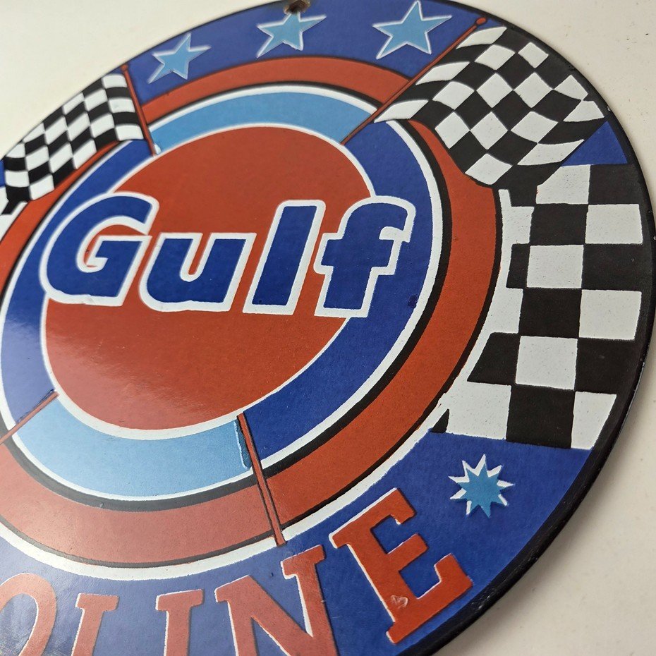 Vintage Gulf Gasoline Sign - Racing Service Station Gas Pump Service Sign - Image 13