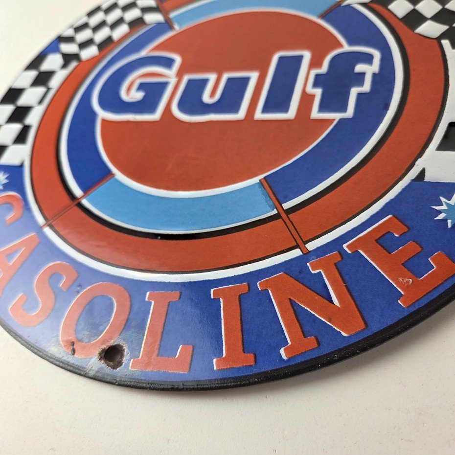 Vintage Gulf Gasoline Sign - Racing Service Station Gas Pump Service Sign - Image 14