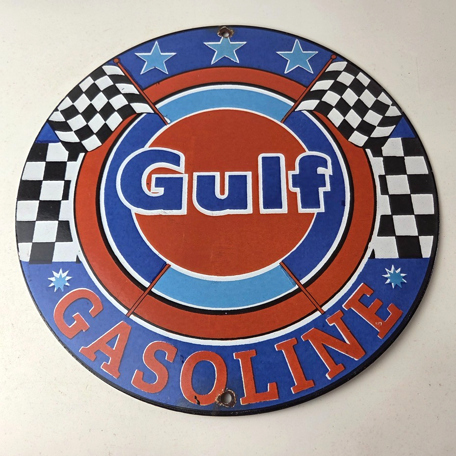 Vintage Gulf Gasoline Sign - Racing Service Station Gas Pump Service Sign - Image 15