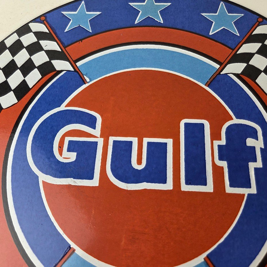 Vintage Gulf Gasoline Sign - Racing Service Station Gas Pump Service Sign - Image 3