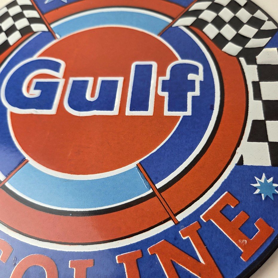 Vintage Gulf Gasoline Sign - Racing Service Station Gas Pump Service Sign - Image 4