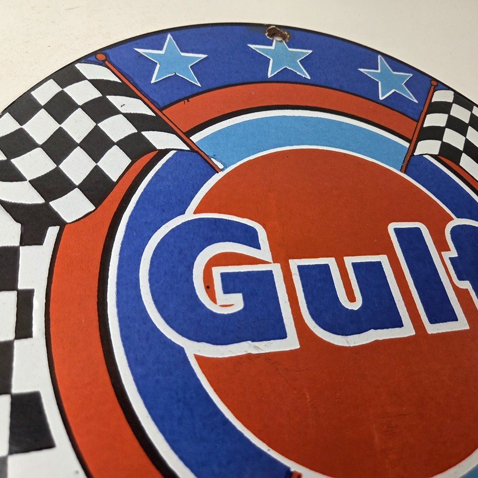 Vintage Gulf Gasoline Sign - Racing Service Station Gas Pump Service Sign - Image 5