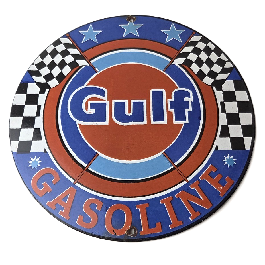 Vintage Gulf Gasoline Sign - Racing Service Station Gas Pump Service Sign