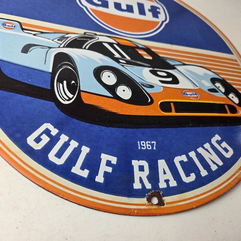 Vintage Gulf Racing Sign - Service Station Gas & Motor Oil Pump Service Sign - Image 11