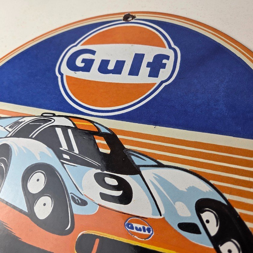 Vintage Gulf Racing Sign - Service Station Gas & Motor Oil Pump Service Sign - Image 12