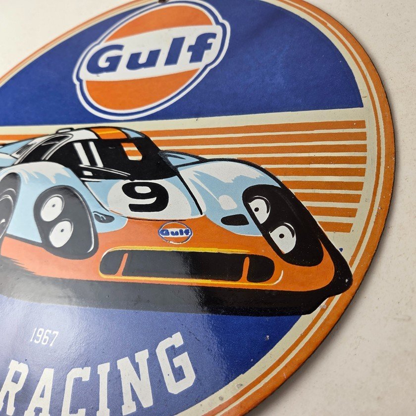 Vintage Gulf Racing Sign - Service Station Gas & Motor Oil Pump Service Sign - Image 13