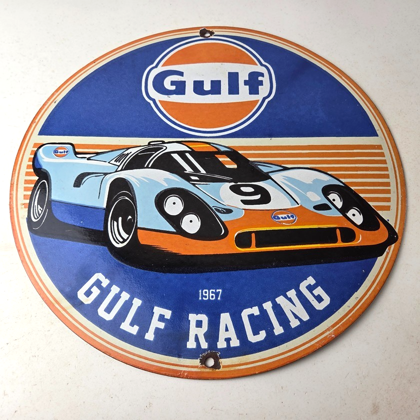 Vintage Gulf Racing Sign - Service Station Gas & Motor Oil Pump Service Sign - Image 15
