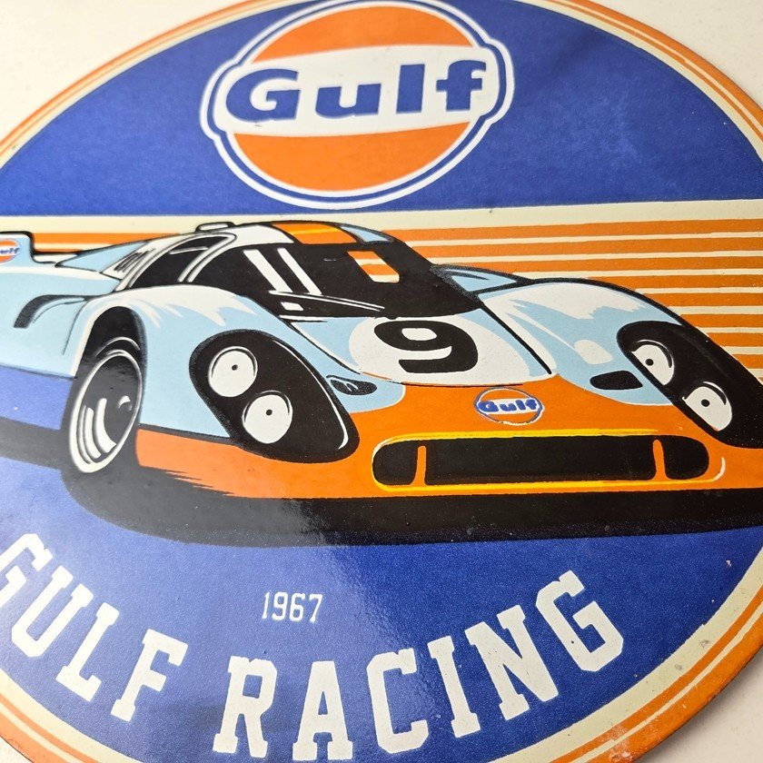 Vintage Gulf Racing Sign - Service Station Gas & Motor Oil Pump Service Sign - Image 4