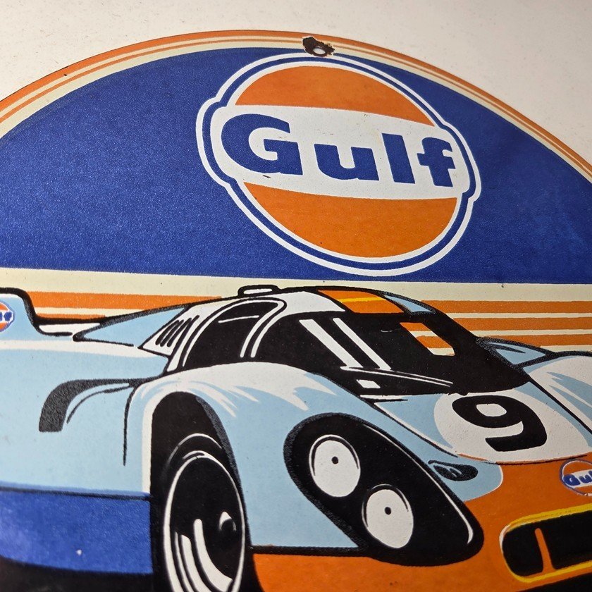 Vintage Gulf Racing Sign - Service Station Gas & Motor Oil Pump Service Sign - Image 5