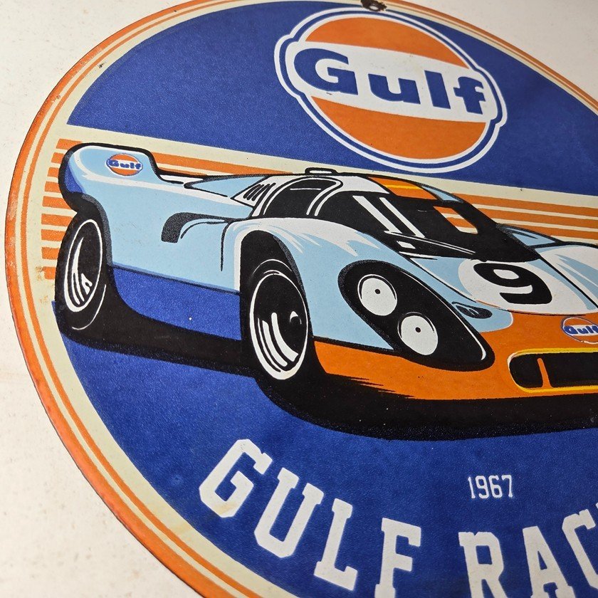 Vintage Gulf Racing Sign - Service Station Gas & Motor Oil Pump Service Sign - Image 6
