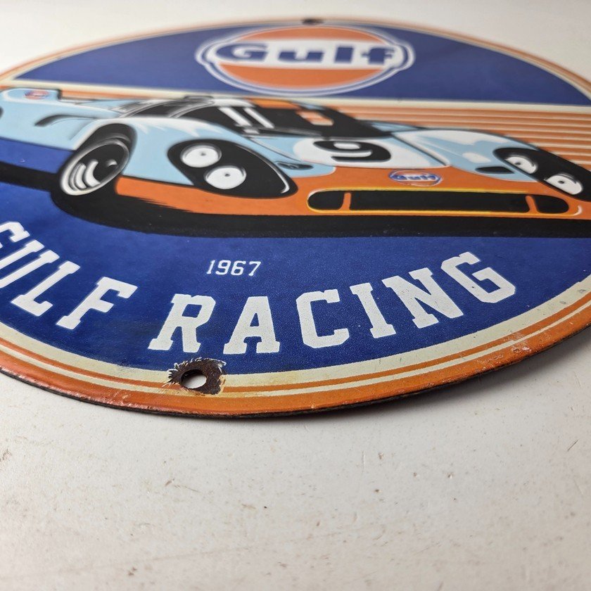 Vintage Gulf Racing Sign - Service Station Gas & Motor Oil Pump Service Sign - Image 10