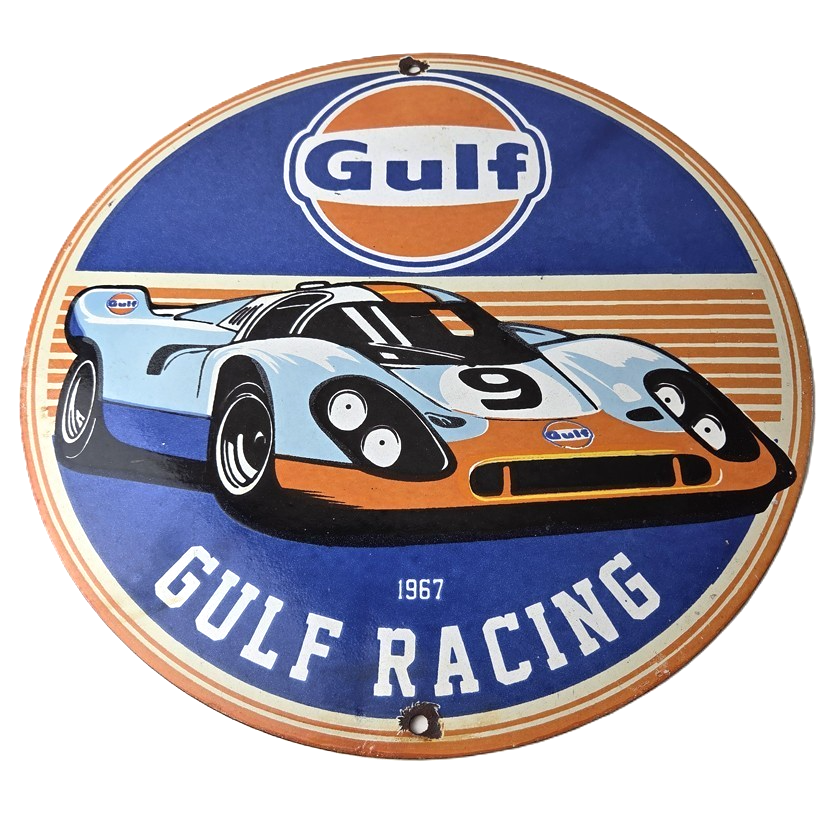Vintage Gulf Racing Sign - Service Station Gas & Motor Oil Pump Service Sign