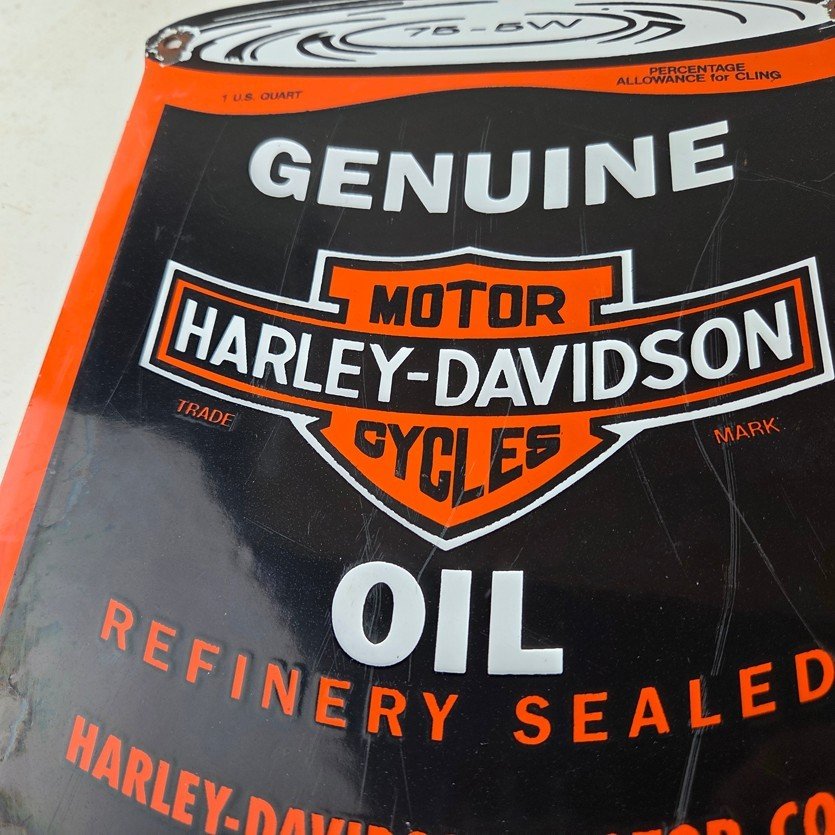 Vintage Harley Davidson Motorcycles Porcelain Motor Oil Quart Can Gas Pump Sign - Image 3
