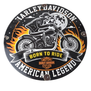 Vintage Harley Davidson Motorcycles Sign - Outlaws Skull Gas Pump Porcelain Sign