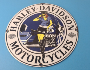 Vintage Harley Davidson Motorcycles Sign Police Biker Gas Girl Porcelain Sign 305895149048