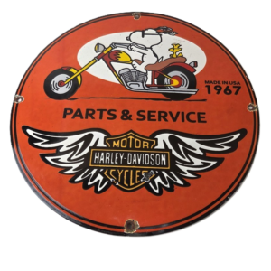 Vintage Harley Davidson Motorcycles Sign - Snoopy Porcelain Gas Pump Sign